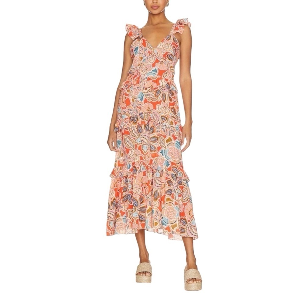 New! Misa LA Morrison Dress Tangerine Flora Halter‎ Sundress Size L